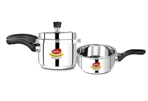 Pigeon by Stovekraft Stainless Steel Pressure Cooker Combo with Induction Base, Outer Lid 2 liter and 3 liter - 12710 (Silver)